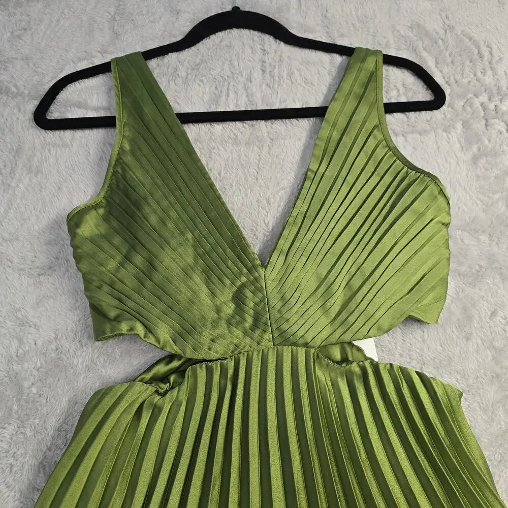 Abercrombie & Fitch Green Pleated Maxi Dress Sz S Cutout Open Back Wedding Guest - Picture 8 of 13